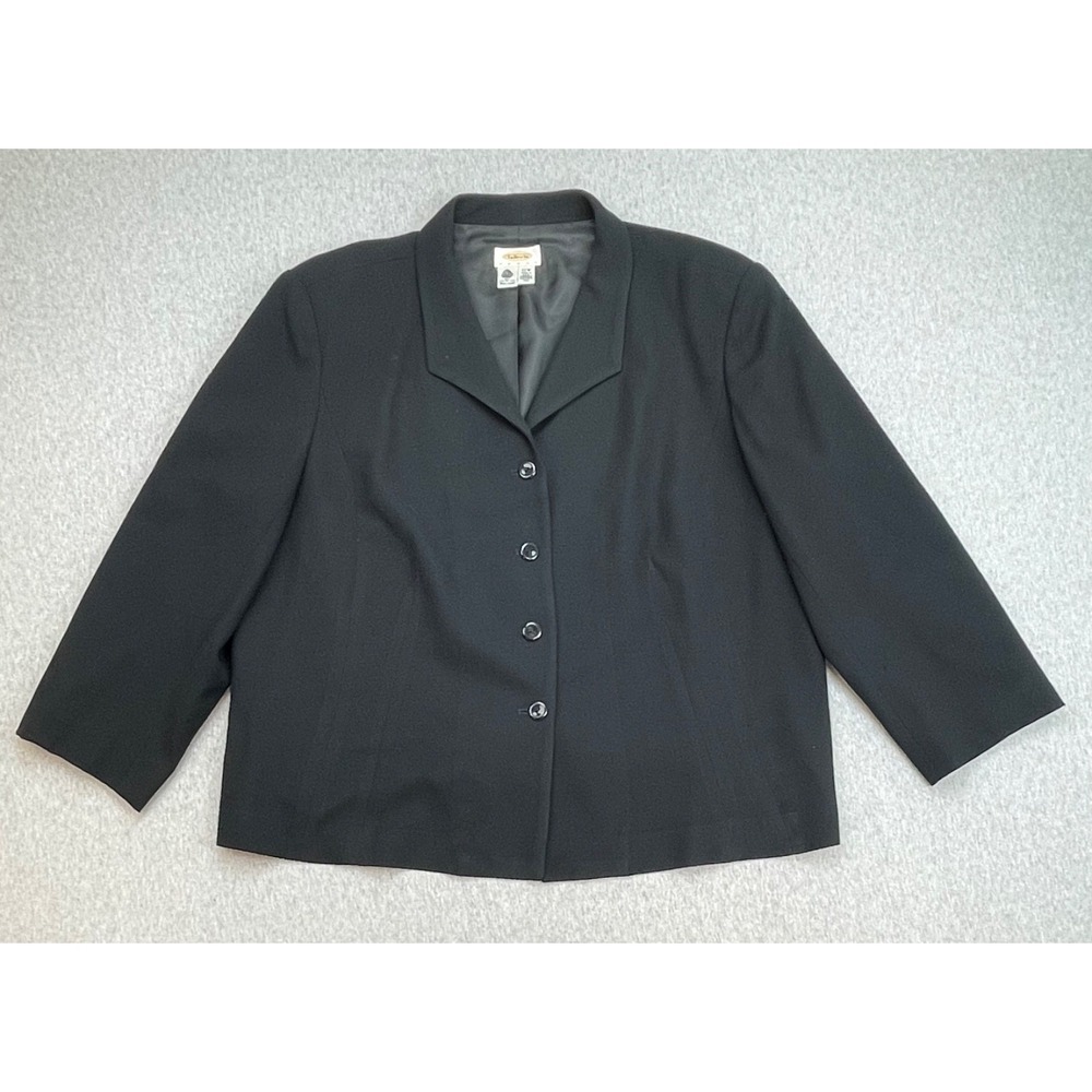 Talbots Blazer Womens 22W Black 100% Wool 4-Button‎ Long Sleeve Made USA